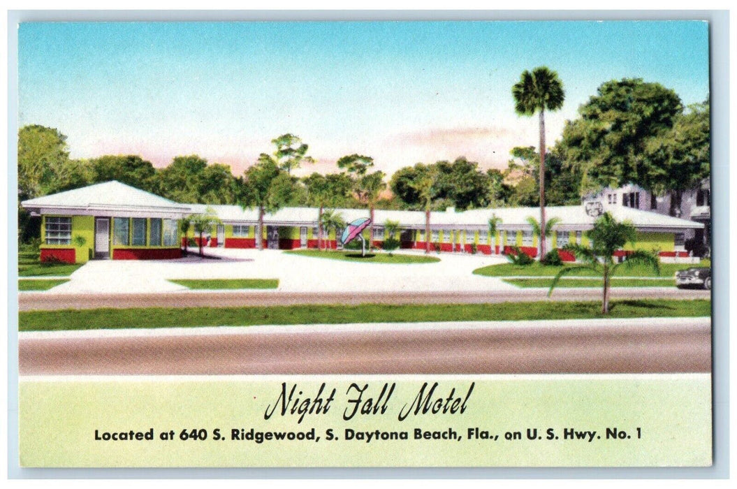 c1950's Night Fall Motel Roadside South Daytona Beach Florida FL Postcard