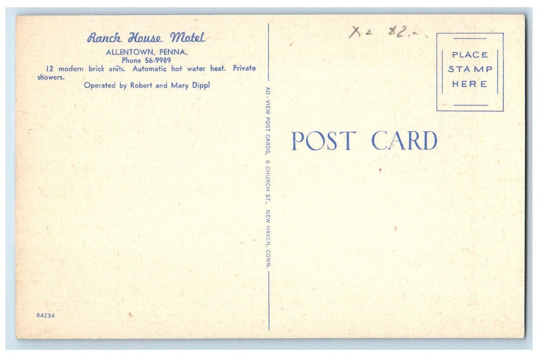 c1940's Ranch House Motel Roadside Allentown Pennsylvania PA Vintage Postcard