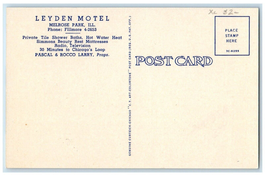 c1950's Leyden Motel Melrose Park Illinois IL Unposted Vintage Postcard