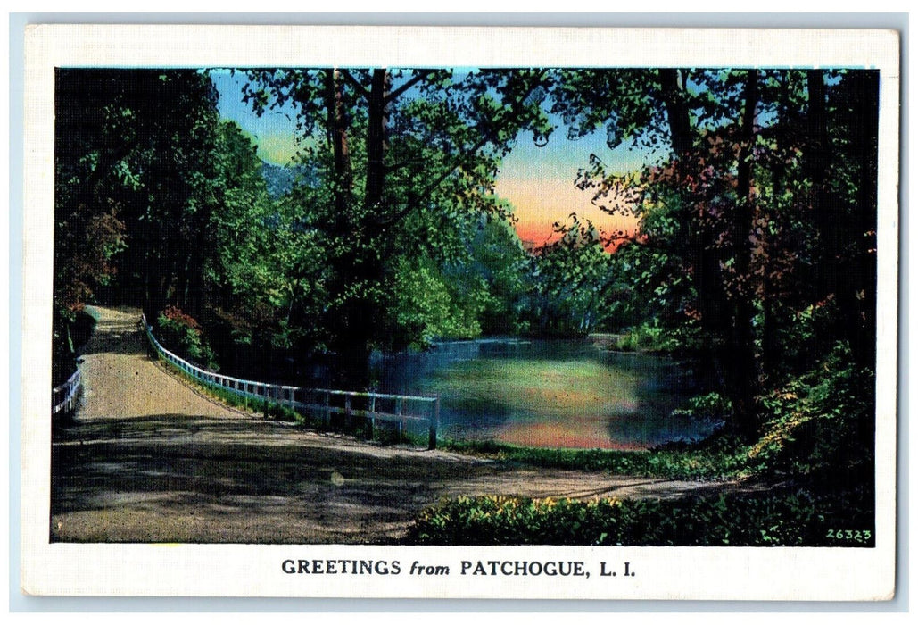 c1920's Pathway River Greetings from Patchogue Long Island New York NY Postcard