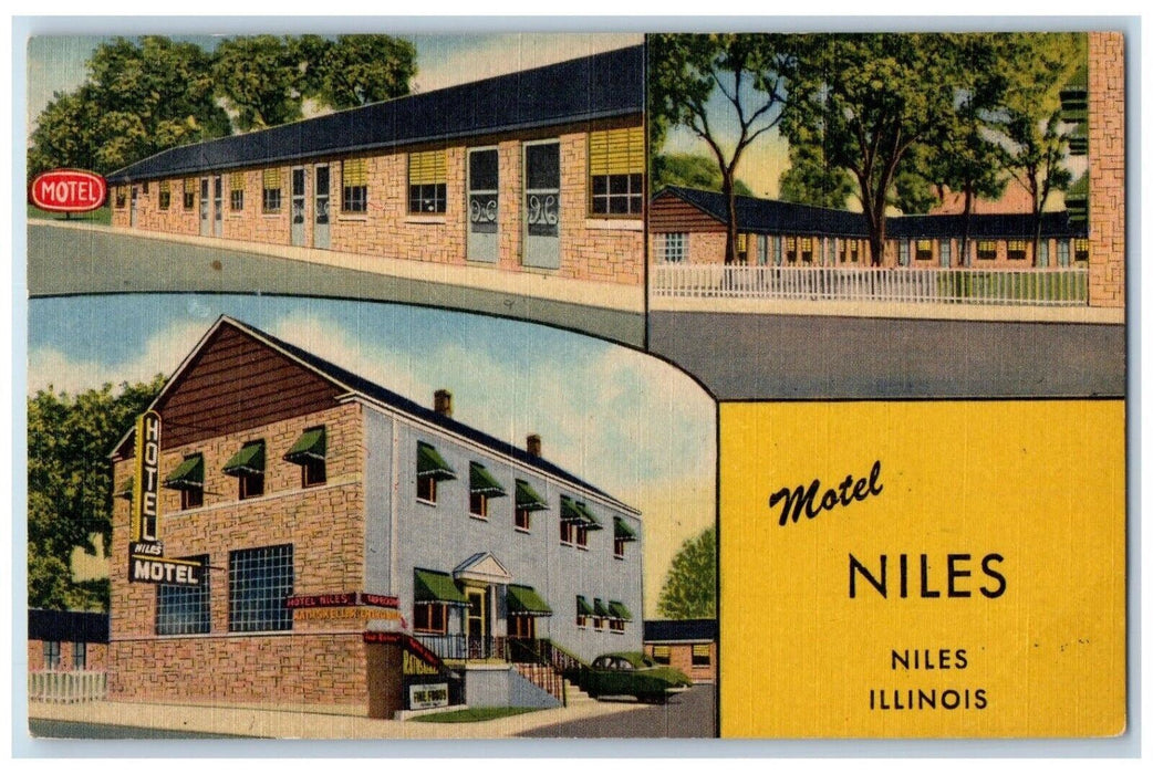 c1950's Hotel And Motel Niles Illinois IL, Dual View Unposted Vintage Postcard