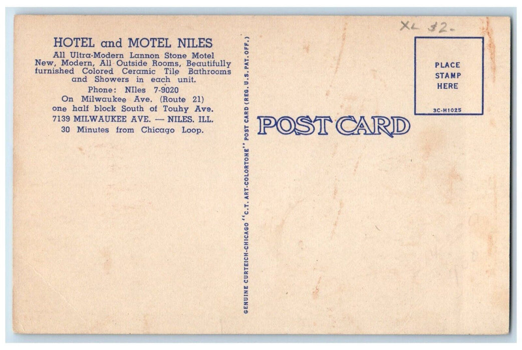 c1950's Hotel And Motel Niles Illinois IL, Dual View Unposted Vintage Postcard