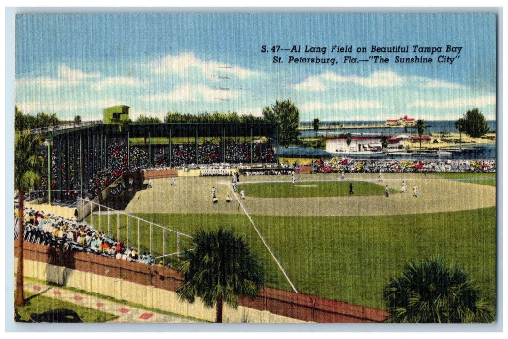 1949 Al Lang Field On Beautiful Tampa Bay St. Petersburg Florida FL Postcard
