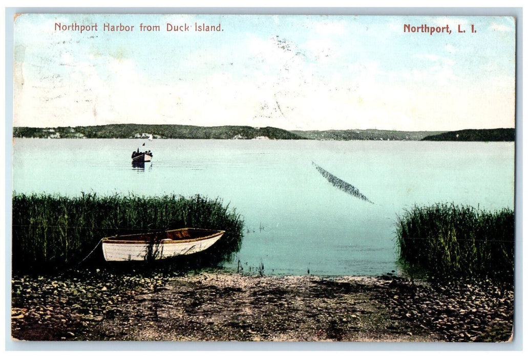 1909 Boat at Northport Harbor from Duck Island Northport Long Island NY Postcard