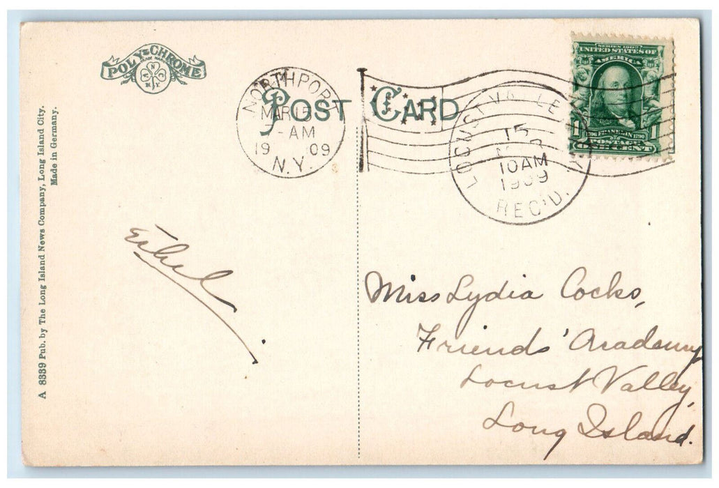 1909 Boat at Northport Harbor from Duck Island Northport Long Island NY Postcard