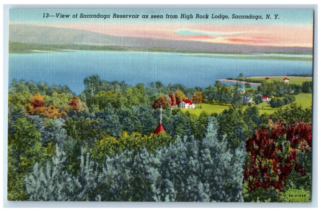 c1950's View of Sacandaga Reservoir from High Rock Lodge Sacandaga NY Postcard