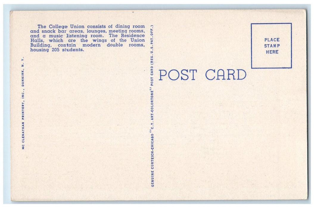 c1940's Gregory Hall The College Union and Residence Halls Fredonia NY Postcard