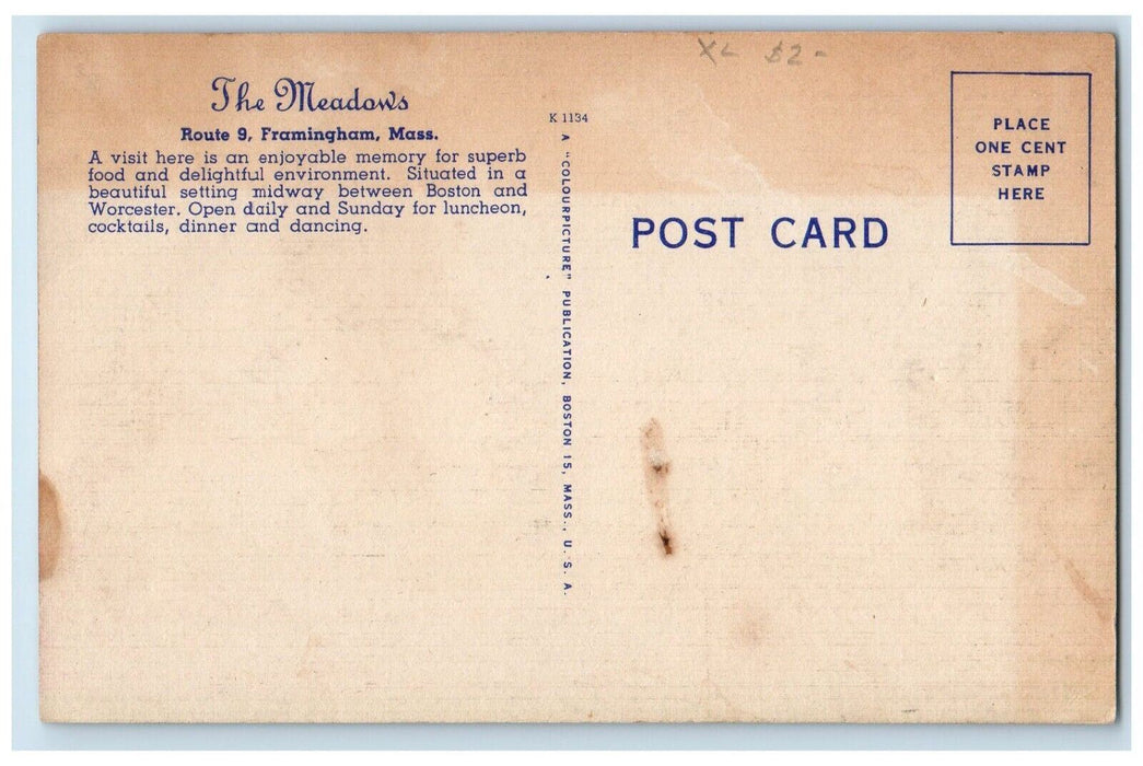 c1950's The Meadows Route 9 Framingham Massachusetts MA Vintage Postcard