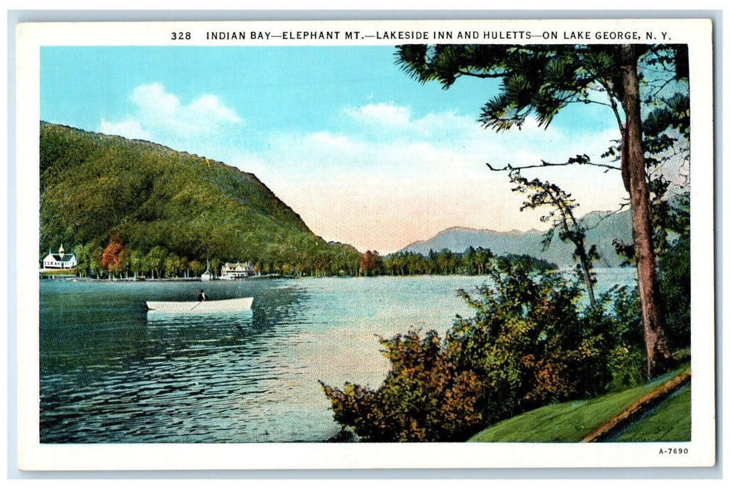 c1930's Indian Bay Elephant Mount Lakeside Inn Huletts Lake George NY Postcard