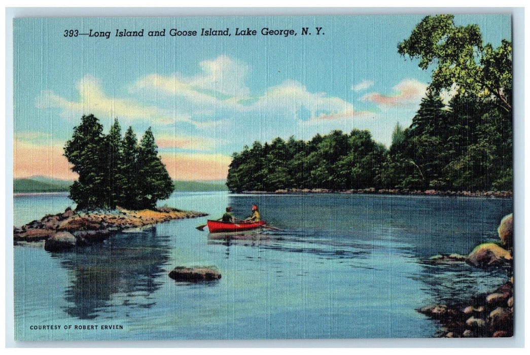 c1950's Boating at Long Island and Goose Island Lake George New York NY Postcard