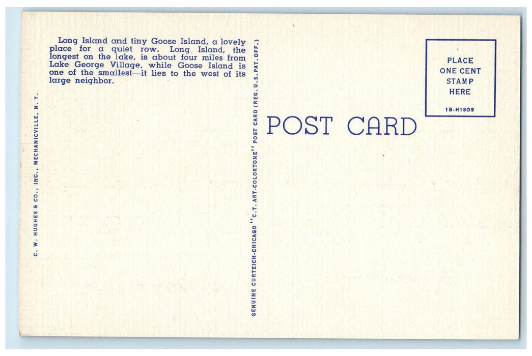 c1950's Boating at Long Island and Goose Island Lake George New York NY Postcard
