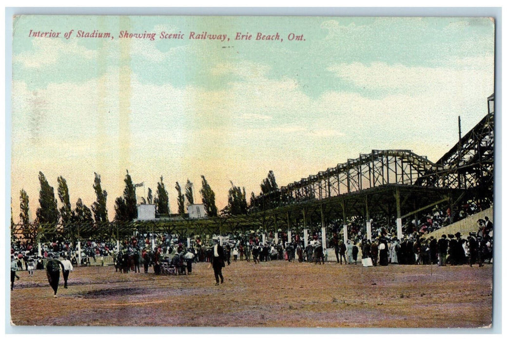 1913 Interior of Stadium Showing Scenic Railway Erie Beach Canada Postcard