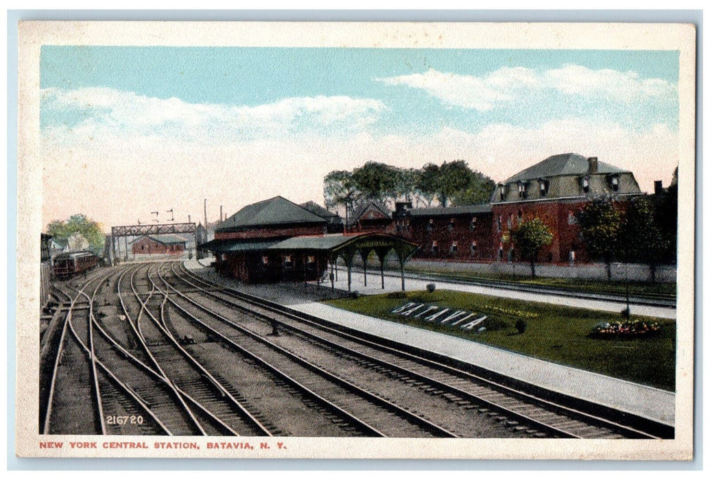 c1920's Train Railroad New York Central Station Batavia New York NY Postcard