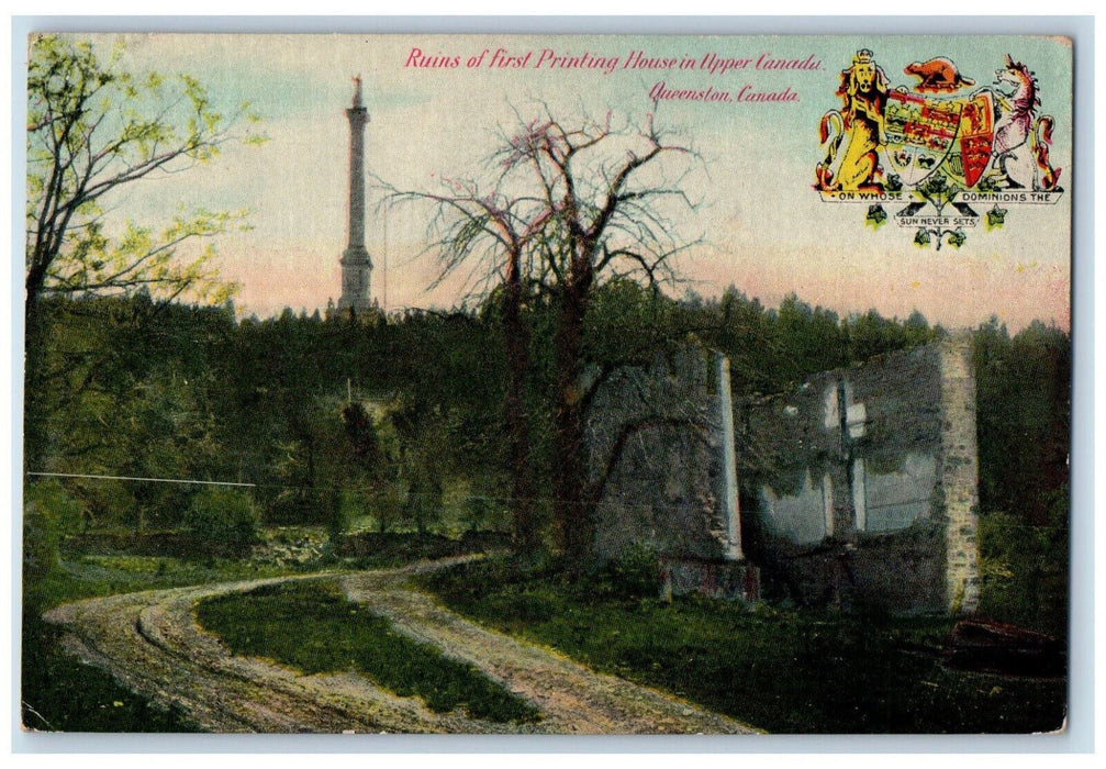 c1910 Ruins of First Printing House in Upper Canada Queenston Canada Postcard