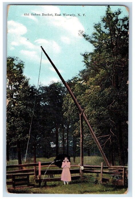 1909 Old Oaken Bucket Exterior Wooden Fence Field East Waverly New York Postcard