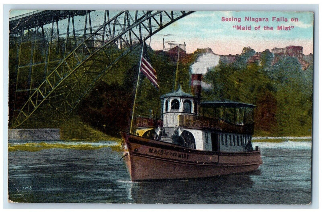 1917 Seeing Niagara Falls On Maid Of The Mist Steamer Boat New York NY Postcard