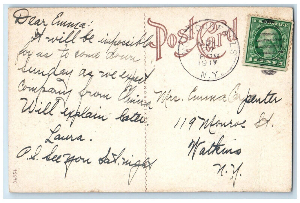 1917 The Cook Academy School Exterior Building Montour Falls New York Postcard