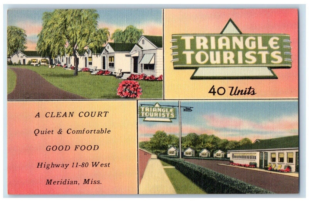 c1950's Triangle Tourists Court And Restaurant Meridian Mississippi MS Postcard