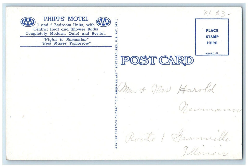 c1960's Philipps Motel Half Block North Of Neon Arrow Milford NE Postcard