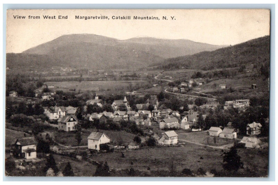 1936 Air View From West End Margaretville Catskill Mountains New York Postcard