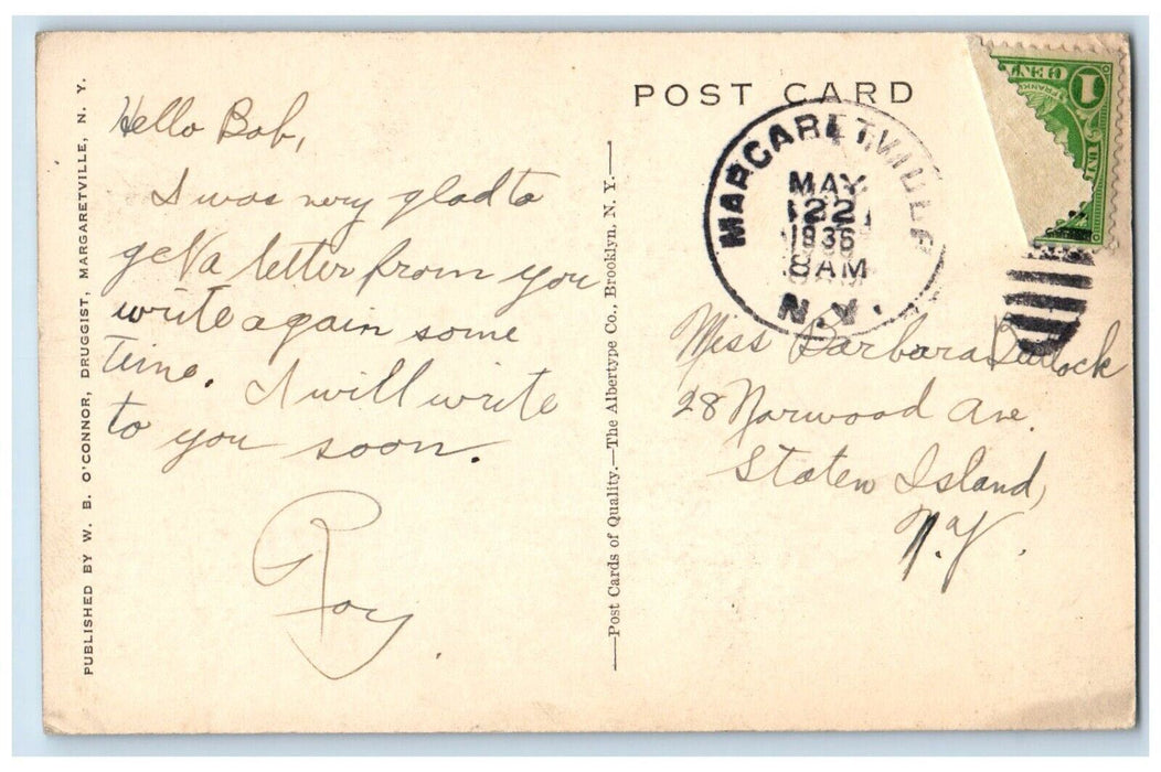 1936 Air View From West End Margaretville Catskill Mountains New York Postcard