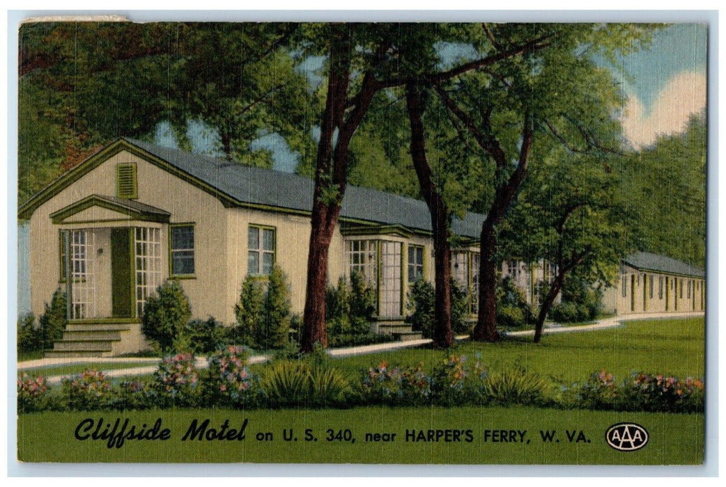 1959 Cliffside Motel Harper's Ferry West Virginia WV, Luray VA Vintage Postcard