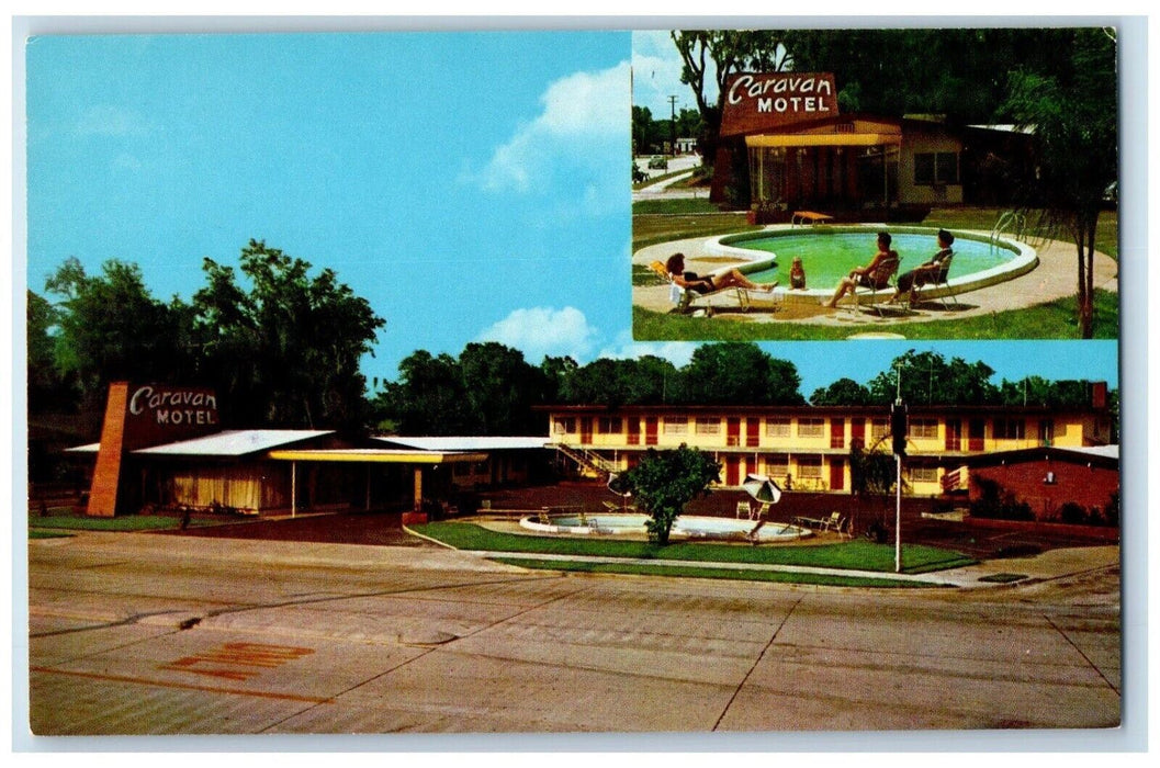 c1950's Caravan Motel Swimming Pool View St. Augustine Florida FL Postcard