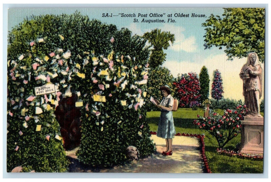 c1930's Scoth Post Office At Oldest House St. Augustine Florida FL Postcard