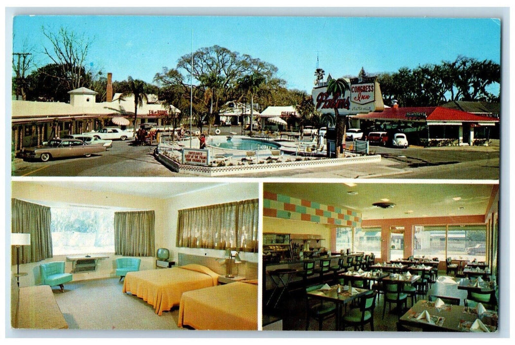 c1960's Palm Congress Inn & Restaurant St. Augustine FL, Multiview Postcard