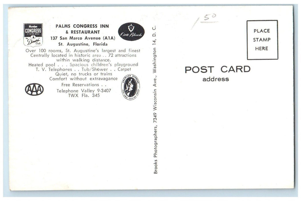 c1960's Palm Congress Inn & Restaurant St. Augustine FL, Multiview Postcard