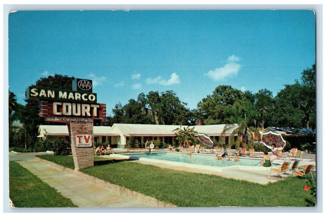 c1960's San Marco Court Motel Swimming Pool St. Augustine Florida FL Postcard