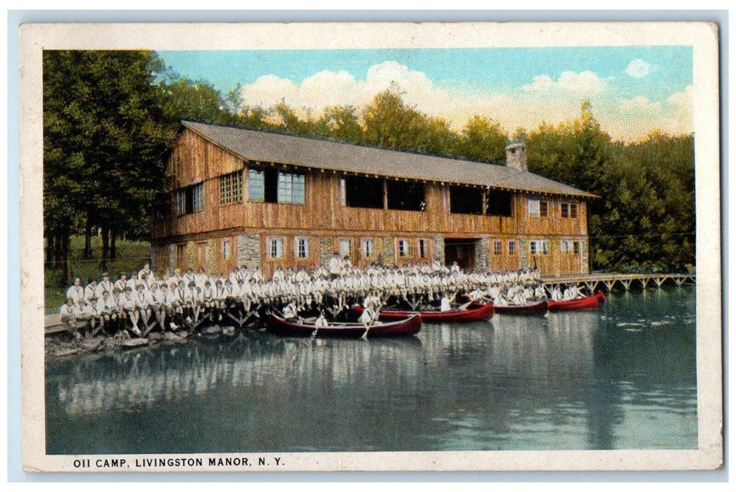 1929 Oil Camp Exterior Building Canoe Boat Livingston Manor New York NY Postcard