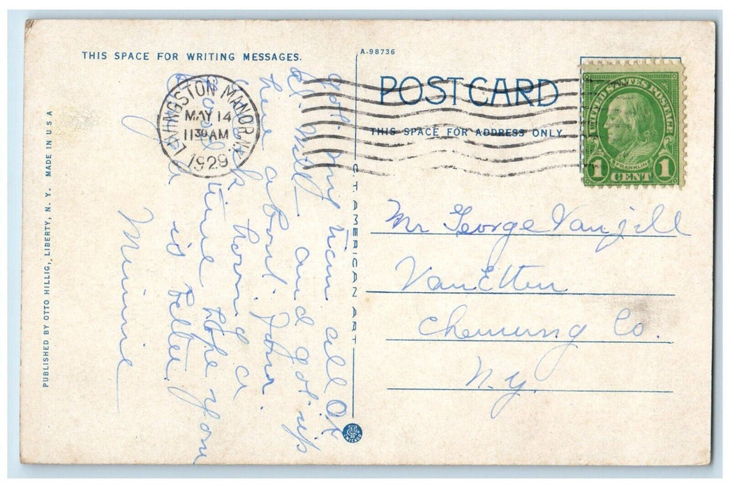 1929 Oil Camp Exterior Building Canoe Boat Livingston Manor New York NY Postcard
