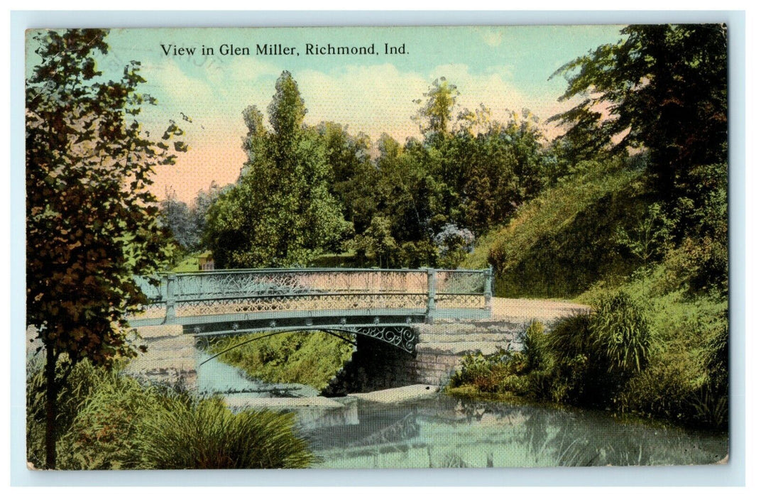 1912 View of Bridge in Glen Miller, Richmond Indiana IN Antique Postcard
