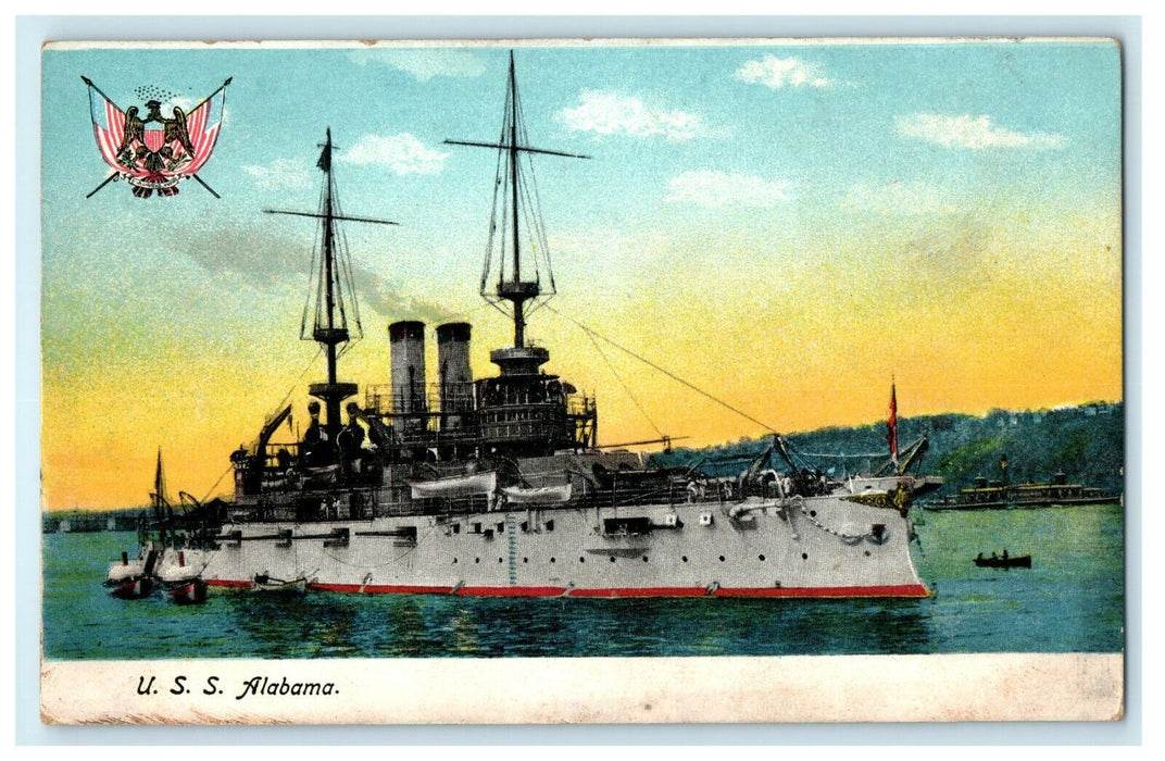 1905 Battleship Moving in U.S.S Alabama, Mobile Alabama AL Lumber Order Postcard