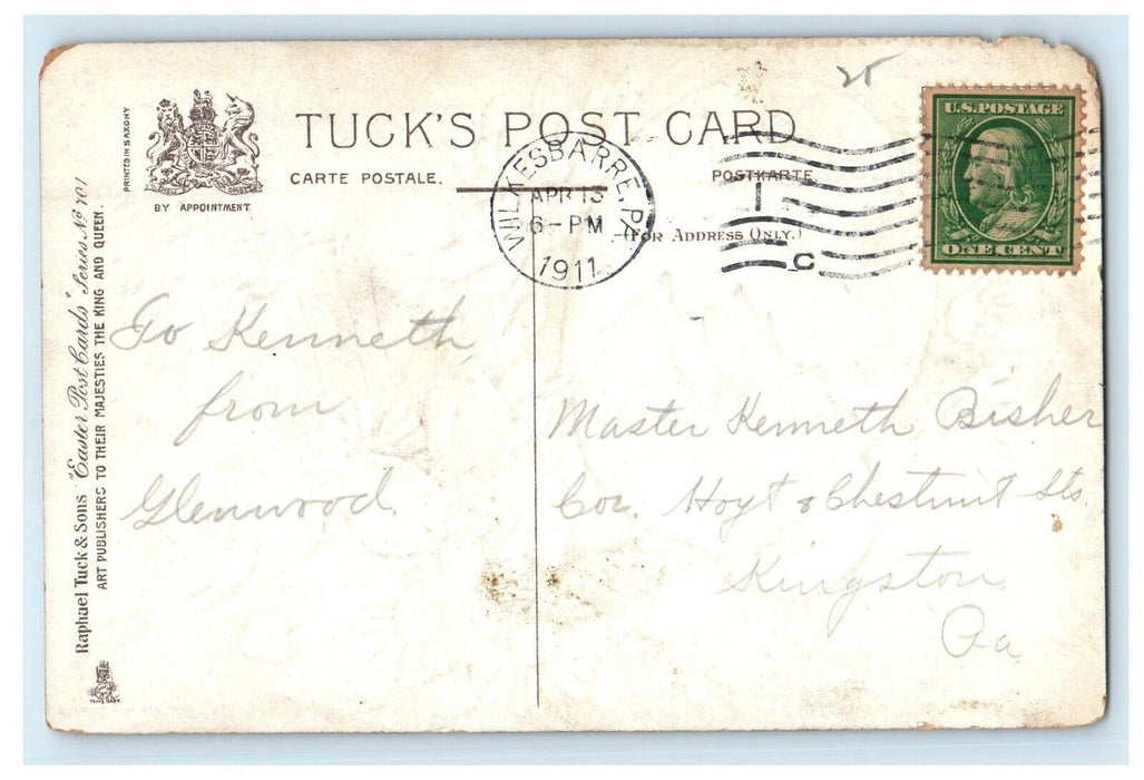 1911 Greetings Happy Easter Egg Hatched Chick Flowers Tuck's Postcard