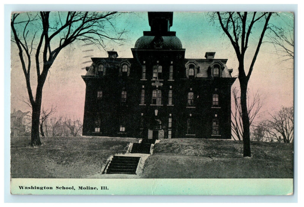 1912 Entrance of Washington School, Moline, Illinois IL Antique Postcard
