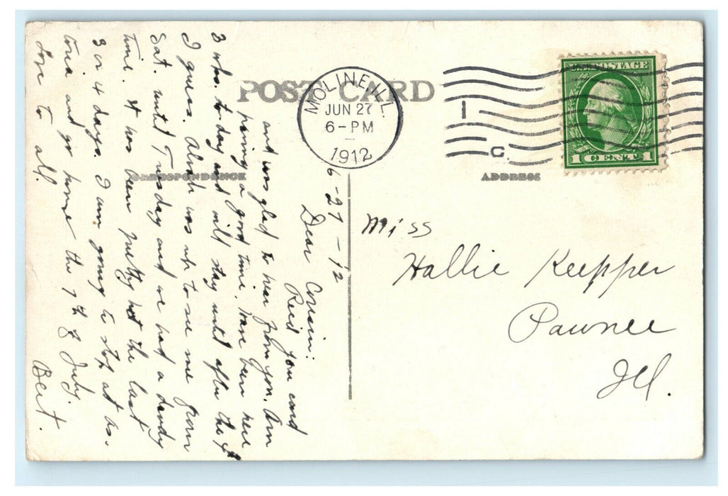 1912 Entrance of Washington School, Moline, Illinois IL Antique Postcard