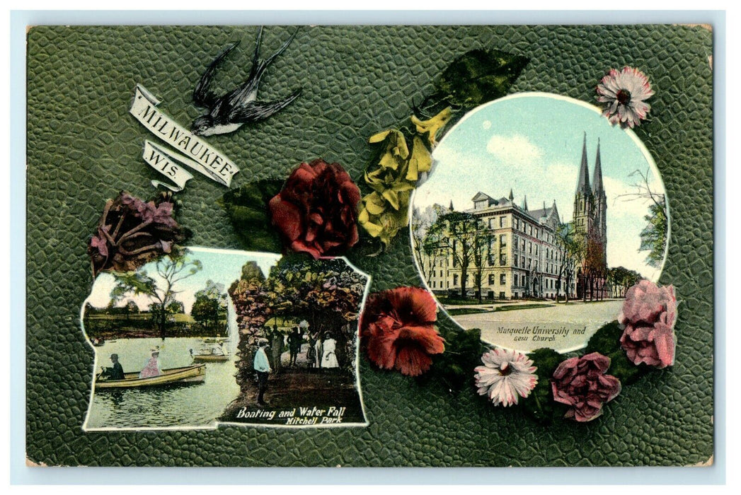 1909 Marquelle University and Mitchell Park in Milwaukee Wisconsin WI Postcard