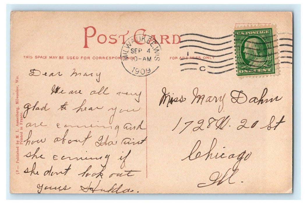 1909 Marquelle University and Mitchell Park in Milwaukee Wisconsin WI Postcard