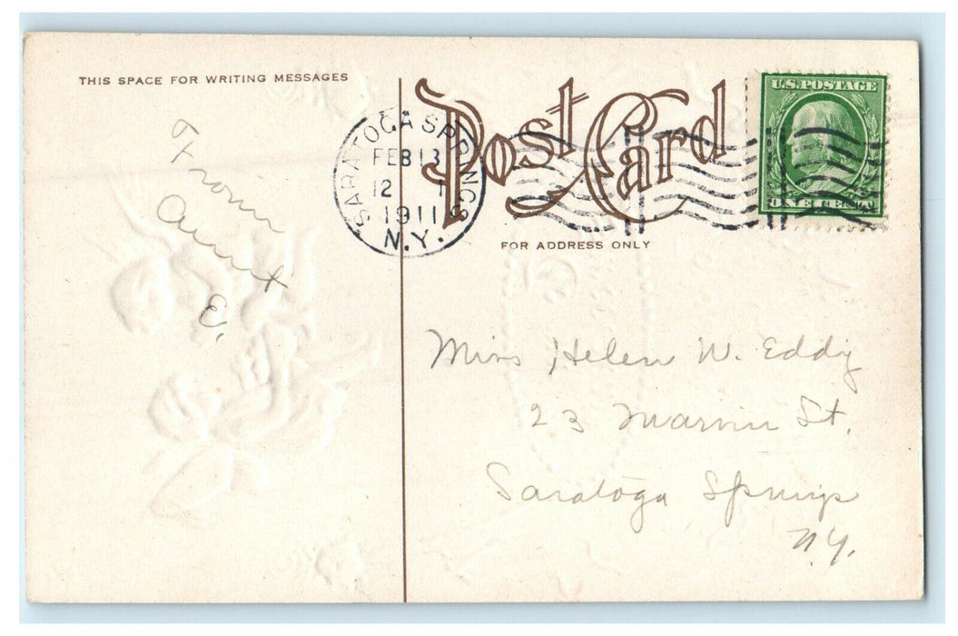 1911 Valentine Cherubs Angel Butterfly With Hearts Embossed Antique Postcard