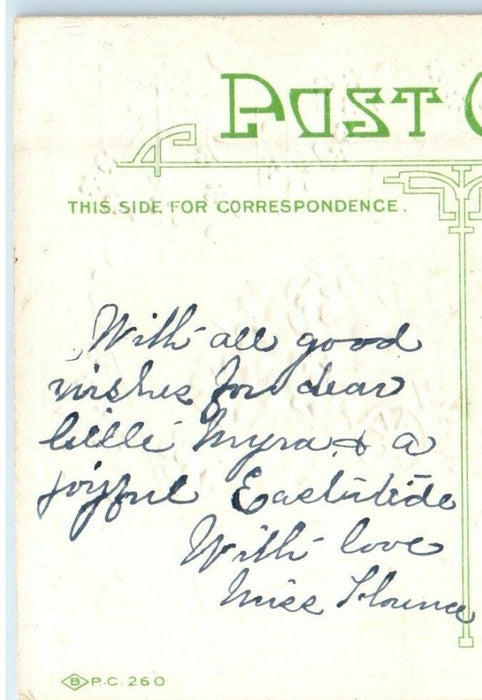 c1910's Easter Greetings Rabbit Pulled Cart Eggs Flowers Embossed Postcard