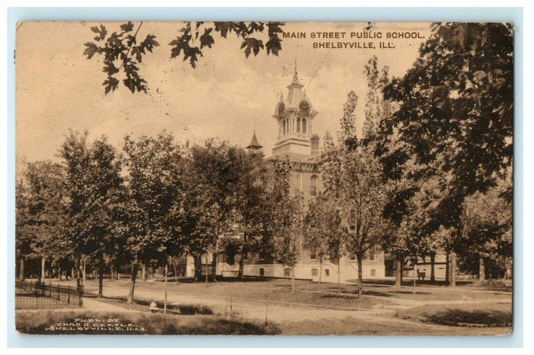 1910 Main Street, Public School, Shelbyville, Illinois IL Antique Postcard