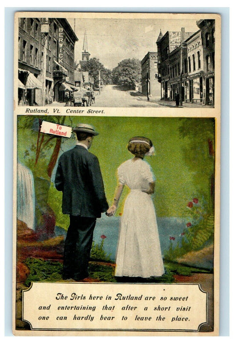 1912 Lovers In Forest, Center Street, Rutland, Vermont VT Postcard