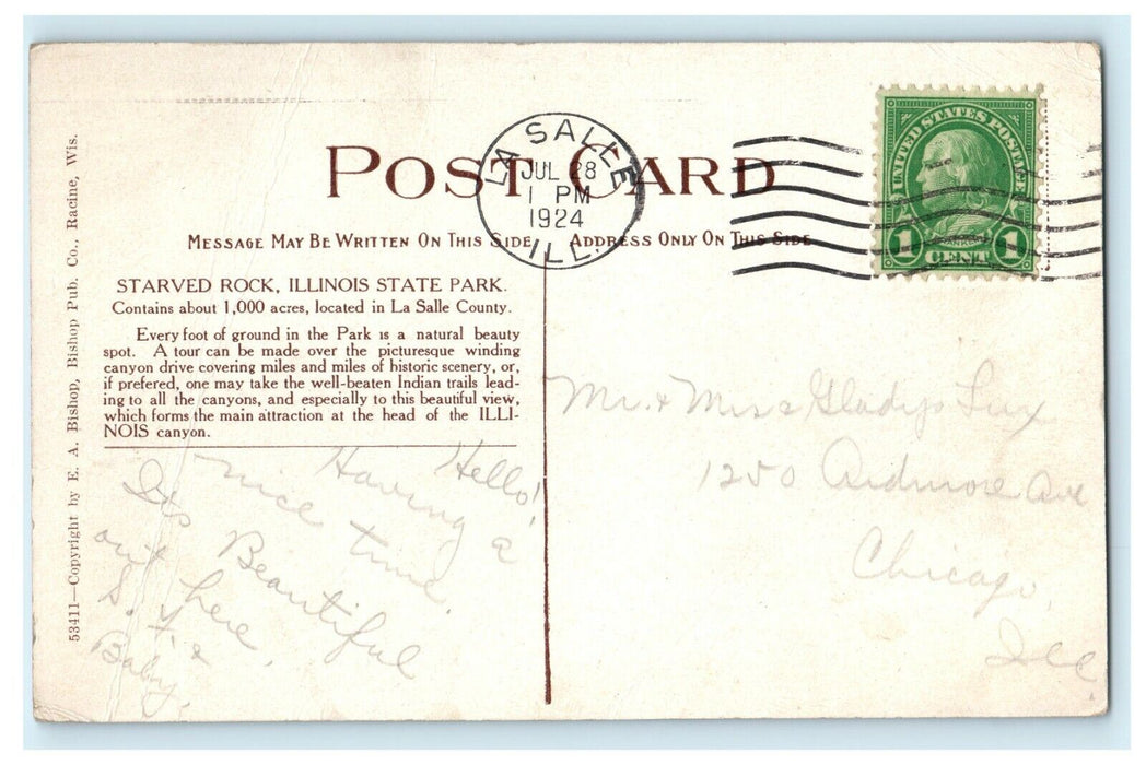 1924 The Illinois Canyon, Starved Rock, Illinois State Park, IL Postcard