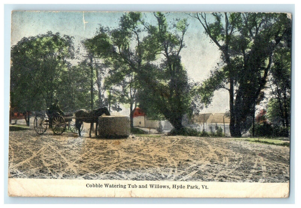 1910 Cobble Watering Tub And Willows Hyde Park Vermont VT Antique Postcard