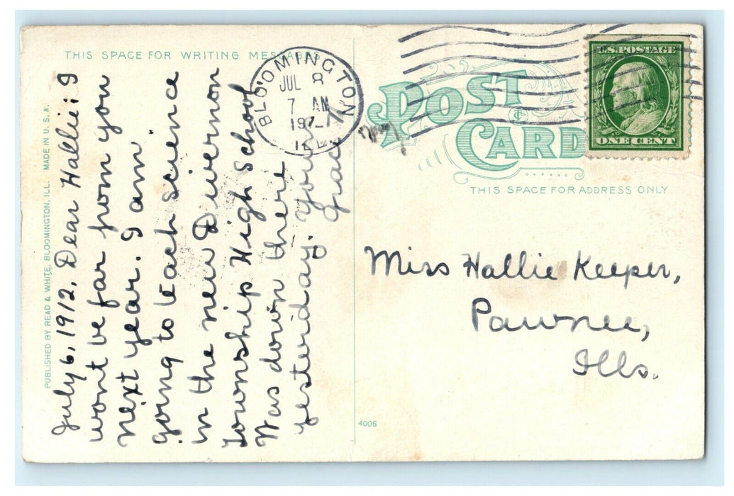 1912 Court House Bloomington Illinois IL Posted Antique Postcard