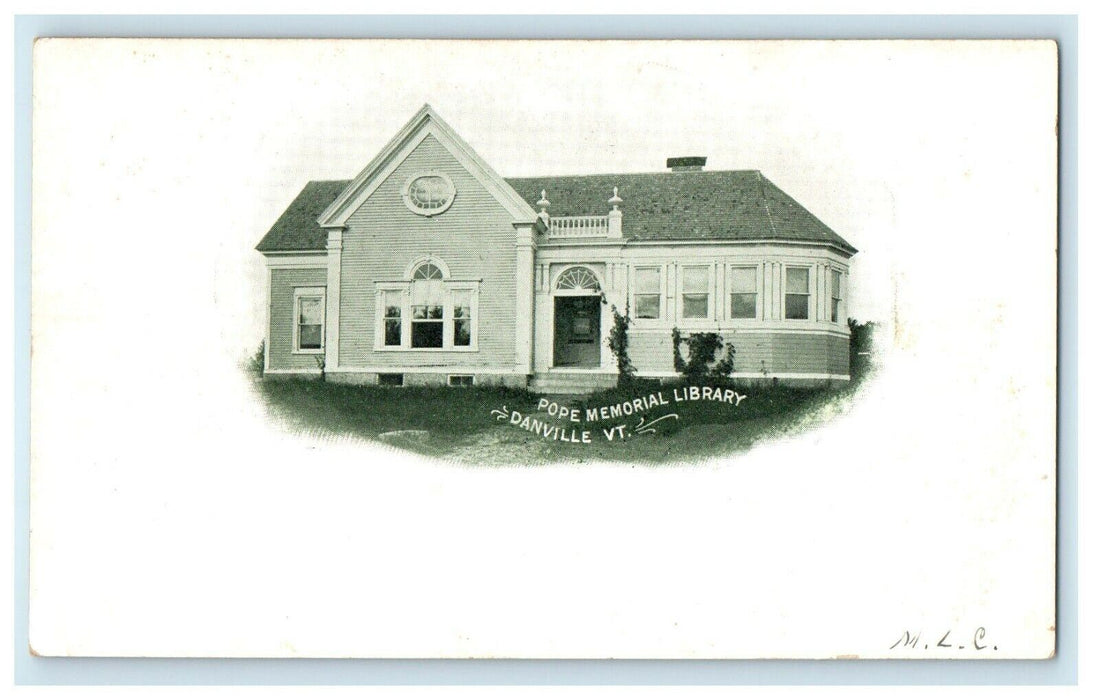 1905 Pope Memorial Library, Danville Vermont VT Antique Posted Postcard