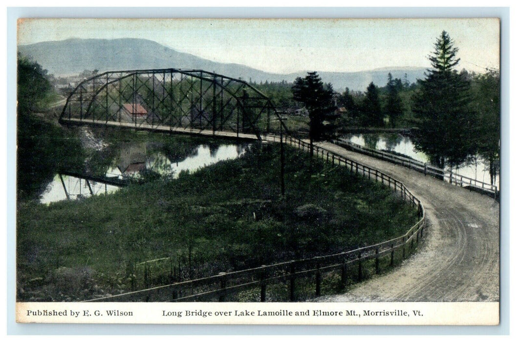 c1910 Long Bridge Over Lake Lamoille Elmore Mt. Morrisville Vermont VT Postcard