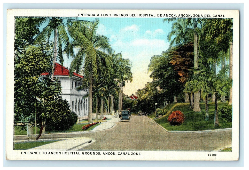 c1940's Entrance Ancon Hospital Grounds Ancon Canal Zone Stamp Panama Postcard